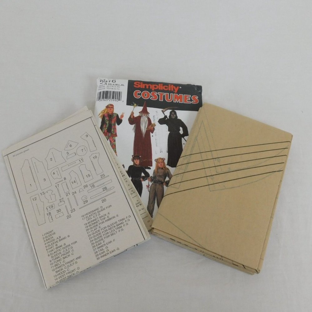 Simplicity 5916 Costumes Ninja Hippie Grim Reaper Cat Wizard Adult Sizes XS - XL - Picture 3 of 3